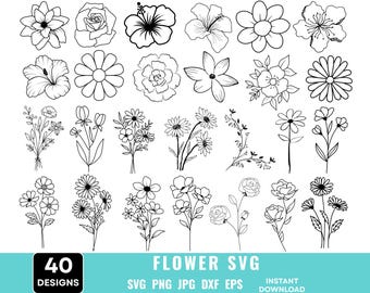 Flower Svg Mega Bundle, Floral Svg For Cricut, Wildflowers Svg, Botanical Svg, Flowers Clipart, Svg For Shirts, Instant Download, Floral Svg