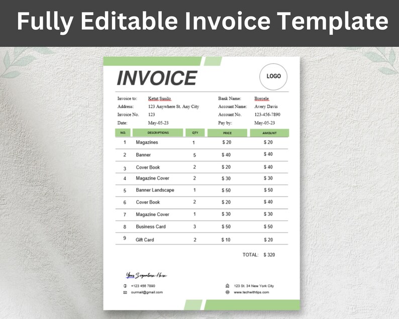 Mastercard Invoice Invoice Template Business Invoice Printable Invoice - Etsy