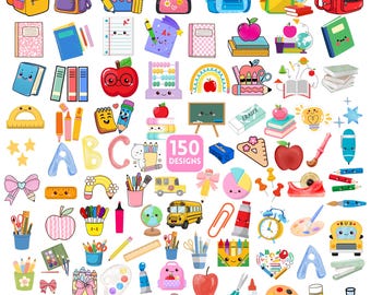 Schulzubehör Clipart-Set PNG SVG, Lehrer Grafikpaket, Back to School Clipart, Klassenzimmer Zubehör, Sublimationsdesigns, digitaler Download