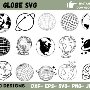 Pacote Globe Svg, Globo Mundial Svg, Globo Png, Mapa Mundial Svg, Glob Svg para Cricut, Globo de Neve Svg, Earth Svg, Svg, Png, Download Instantâneo