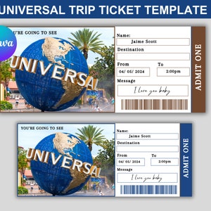 Modelo de bilhete de viagem universal surpresa, bilhete de cartão de embarque, bilhete de presente universal, bilhete de férias editável, download instantâneo