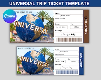 Surprise Universal Trip Ticket Template, Boarding Pass Ticket, Universal Gift Ticket, Editable Vacation Ticket, Instant Download