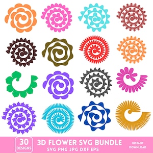 30+ Rolled Flower Svg, 3d Flower Svg, Rolled Flowers Svg PNG, Rolled Rose Svg, Paper Flowers Svg, Rolled Flower Clipart, Cricut Cut Files