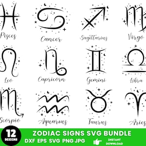 Zodiac Signs Svg Png Bundle, Zodiac Svg, Zodiac Clipart, Zodiac Symbol Svg, Zodiac Png, Svg Files For Cricut, Silhouette, Instant Download