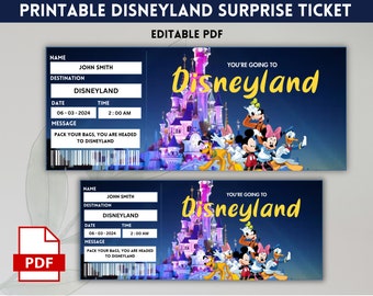 Printable Disneyland Surprise Ticket Template, Disneyworld Trip, Gift Reveal, Birthday Gift, Editable Boarding Pass, Instant Download,