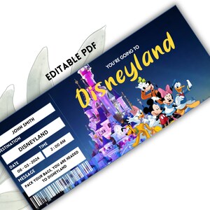 Printable Disneyland Surprise Ticket Template, Disneyworld Trip, Gift Reveal, Birthday Gift, Editable Boarding Pass, Instant Download, image 6