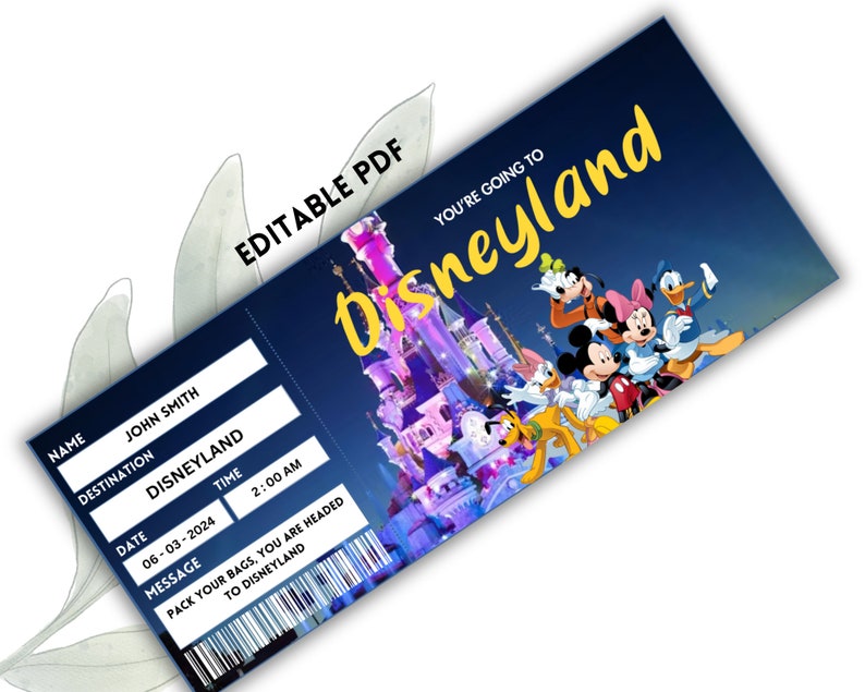 Printable Disneyland Surprise Ticket Template, Disneyworld Trip, Gift Reveal, Birthday Gift, Editable Boarding Pass, Instant Download, image 6