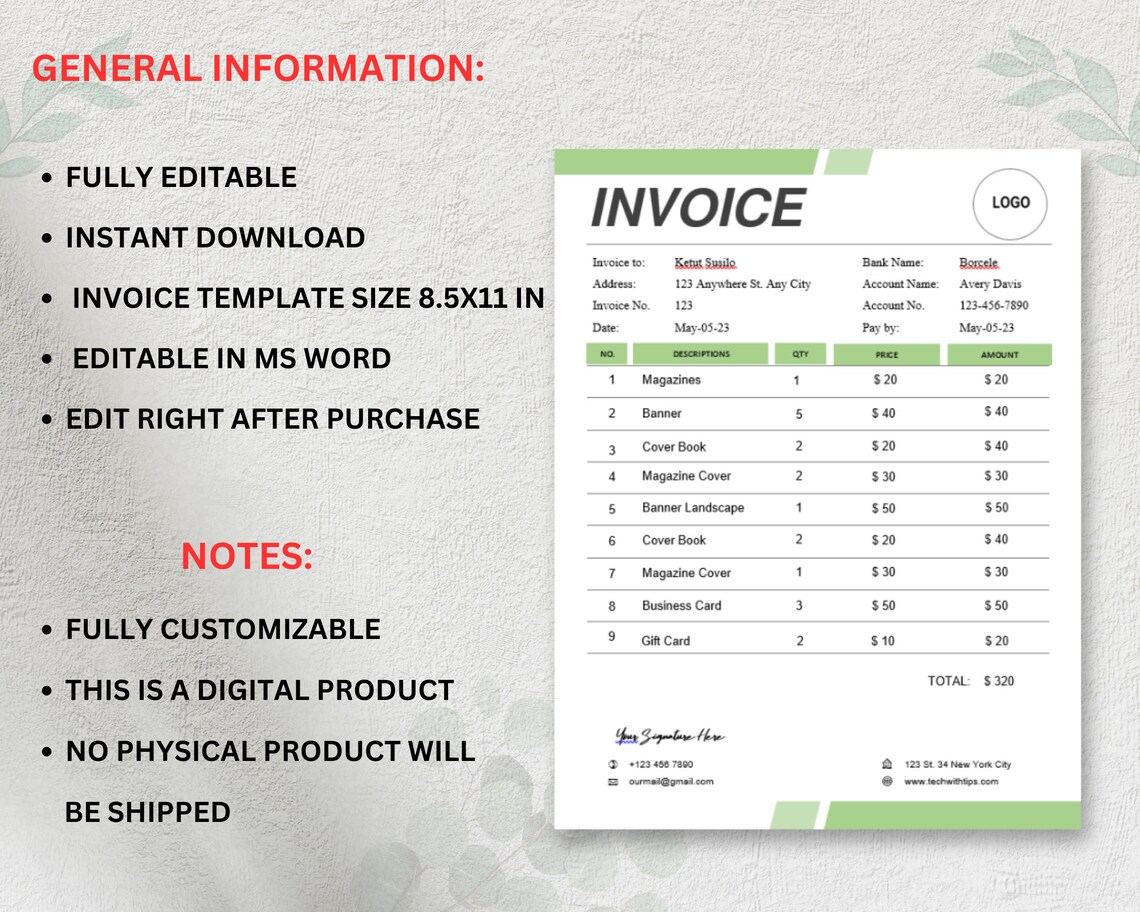 Mastercard Invoice Invoice Template Business Invoice Printable Invoice - Etsy