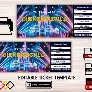 Printable Disneyland Surprise Ticket Template, Disneyworld Trip, Gift ...