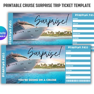 Modèle imprimable de billet de croisière, billet surprise, billet cadeau, carte d'embarquement croisière surprise, billet d'avion, billet modifiable Canva