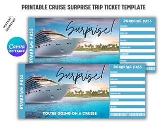 Printable Cruise Trip Ticket Template, Surprise Ticket, Gift Ticket, Cruise Surprise Boarding Pass, Airline Ticket, Canva Editable Ticket