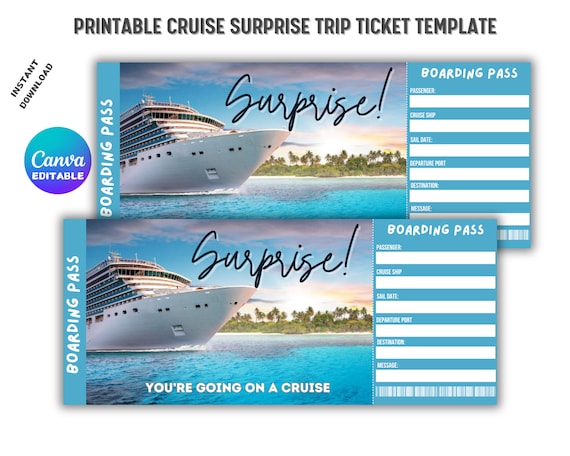 Printable Cruise Trip Ticket Template, Surprise Ticket, Gift
