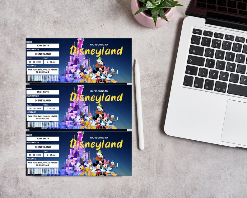 Printable Disneyland Surprise Ticket Template, Disneyworld Trip, Gift Reveal, Birthday Gift ...