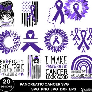 Pancreatic Cancer Svg Png Bundle, Purple Ribbon Svg, Cancer Awareness Svg, Pancreatic Cancer Png, Cancer Survivor, Instant Download