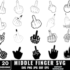 Middle Finger Svg Bundle, Middle Finger Png, Middle Finger Clipart, Middle Finger Cut File, Skeleton Middle Finger Svg, Instant Download