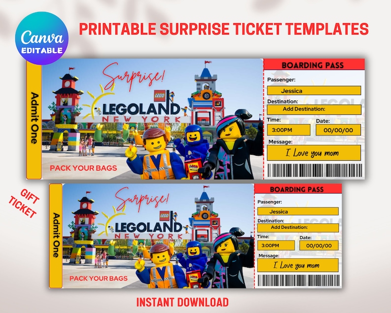 Printable Legoland Theme Park Surprise Ticket Template, Trip Ticket ...