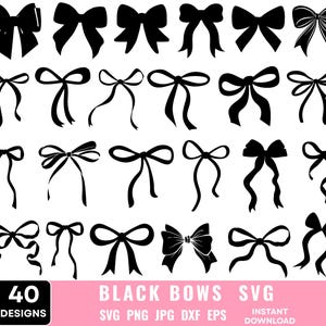 Black Bow Svg Bundle, Ribbon Bow Svg, Coquette Bow Svg, Bow Tie Svg, Ribbon Bow Clipart, Svg Files For Cricut, Instant Download, Silhouette