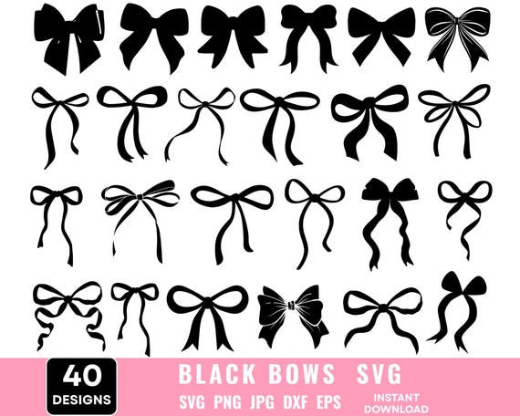 Black Bow Svg Bundle, Ribbon Bow Svg, Coquette Bow Svg, Bow Tie Svg, Ribbon Bow Clipart, Svg Files For Cricut, Instant Download, Silhouette