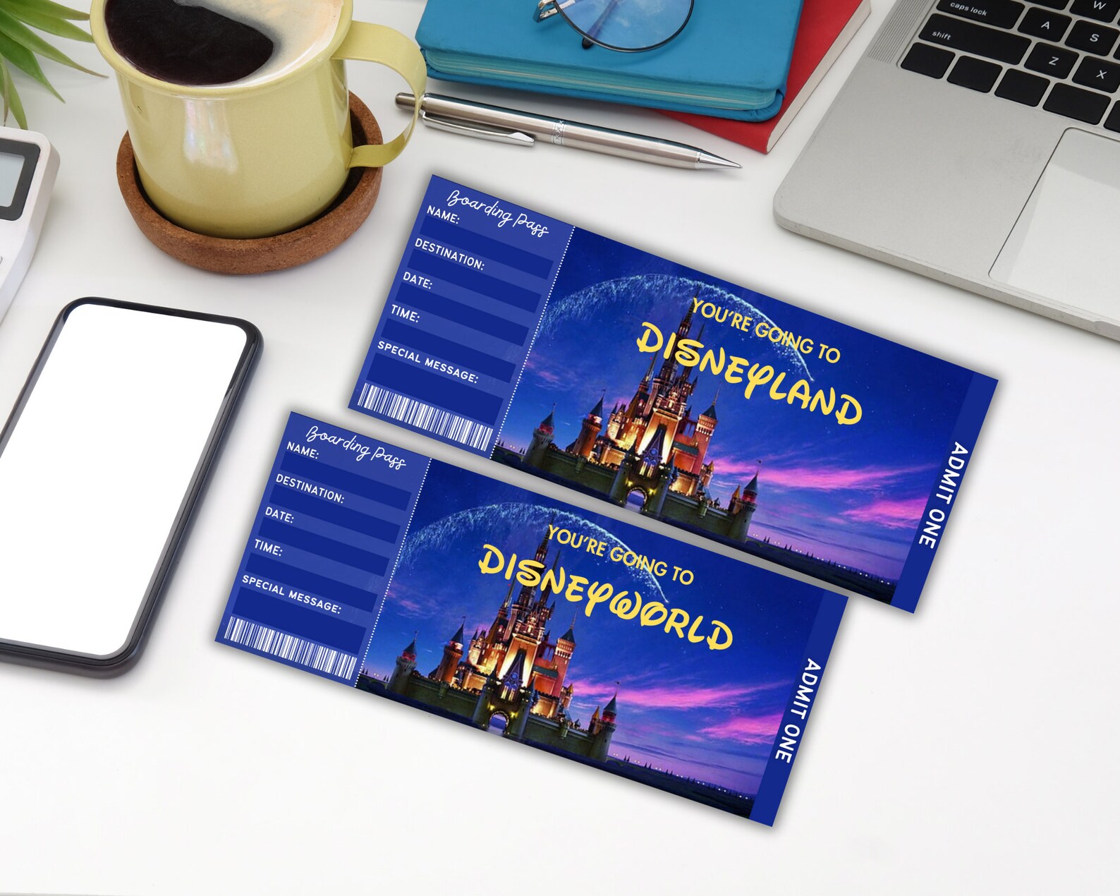 Printable Disneyland Surprise Ticket Template, Disneyworld Trip, Gift Reveal, Birthday Gift ...