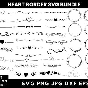 Heart Border Svg Bundle, Heart Border Png, Hart Svg, Hand Drawn Heart Borders, Wedding Dividers Svg, Heart Text Divider Svg,Instant Download