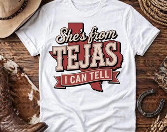 She’s From Tejas PNG, Western Cowgirl Shirt Design, Retro Country Girl Graphic, Texas Inspired Sublimation PNG, Digital Download