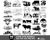 40+ Cow Svg Bundle, Cow Farm Svg, Farm Animal Svg Cut Files, Cow Head Svg Png, Commercial Use Clipart, Instant Download, Silhouette