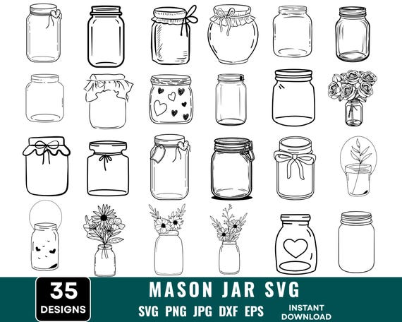 Mason Jar Svg Bundle, Mason Jar Png, Mason Jar Clipart, Mason Jar Flowers Svg, Svg Files For Cricut,Kitchen Conversions Svg,Instant Download