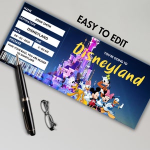 Printable Disneyland Surprise Ticket Template, Disneyworld Trip, Gift Reveal, Birthday Gift, Editable Boarding Pass, Instant Download, image 3