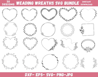 Floral Wreath Svg Bundle, Wedding Wreaths Svg, Floral Wreath Svg, Wreath Monogram Svg, Wedding Floral Frames, Instant Download, Silhouette