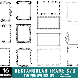Rectangle Frame Svg Bundle, Decorative Frame Svg, Elegant Frames, Rectangle Frame Png, Rectangle Clipart, Square Svg, Instant Download