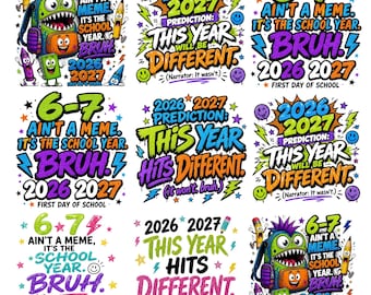 Lustiges Schulanfangs-PNG-Bundle, „Dieses Jahr ist alles anders“-PNG, „6./7. Klasse – Bruh“-PNG, „Kein Meme“-Shirt-Design (Vorder- und Rückseite), Digitaler Download