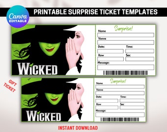 Printable Wicked Broadway Surprise Ticket, Musical Editable Concert Ticket, PDF Theatre Faux Event Admission Keepsake, Instant Download