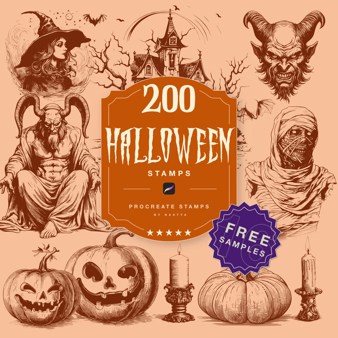 200 HALLOWEEN STAMPS for Procreate I Stamp Brushes Procreate Halloween ...