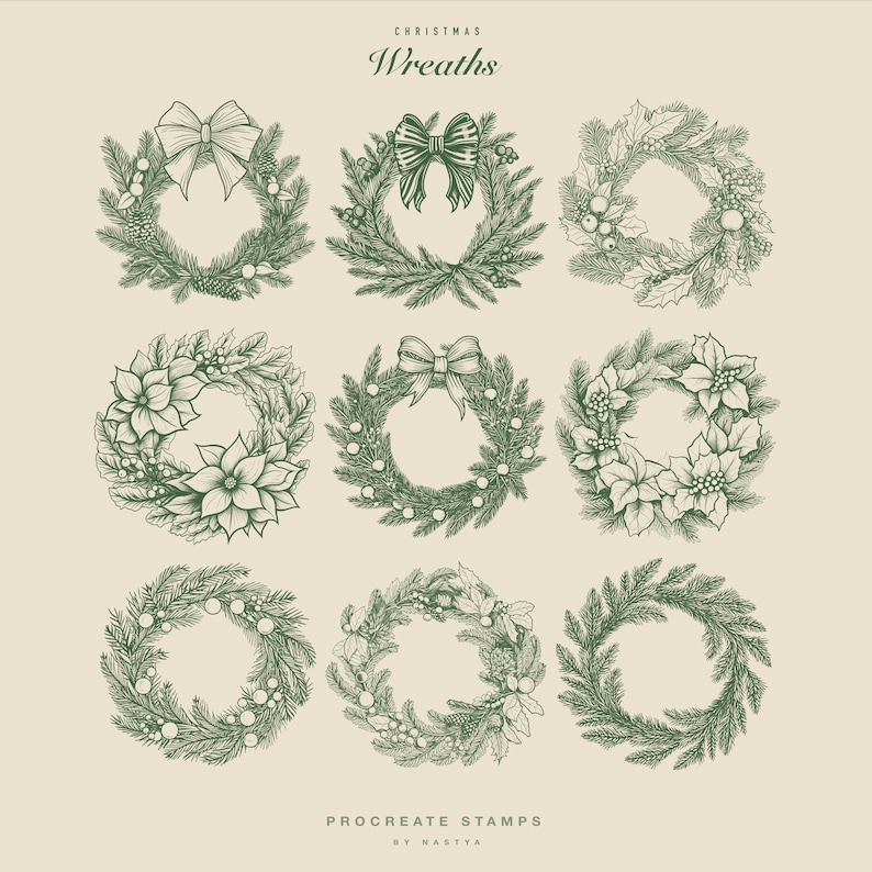 Christmas Wreath Stamps for Procreate | 30 Brush Set - Etsy