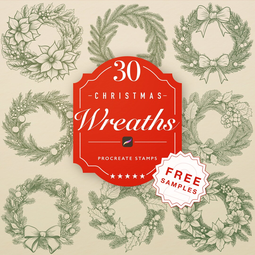 Christmas Wreath Stamps for Procreate | 30 Brush Set - Etsy