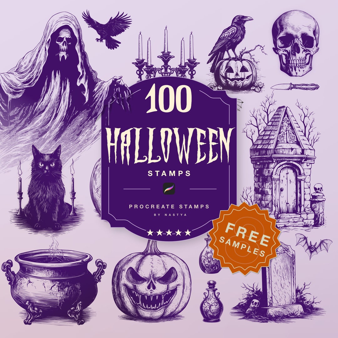 100 HALLOWEEN STAMPS for Procreate I Stamp Brushes Procreate Halloween