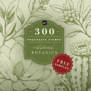 300 ZNACZKÓW ROŚLINNYCH do Procreate | pędzle do stempli do Procreate | stemple roślinne | kwiaty procreate | Kwiatowe stemple Procreate