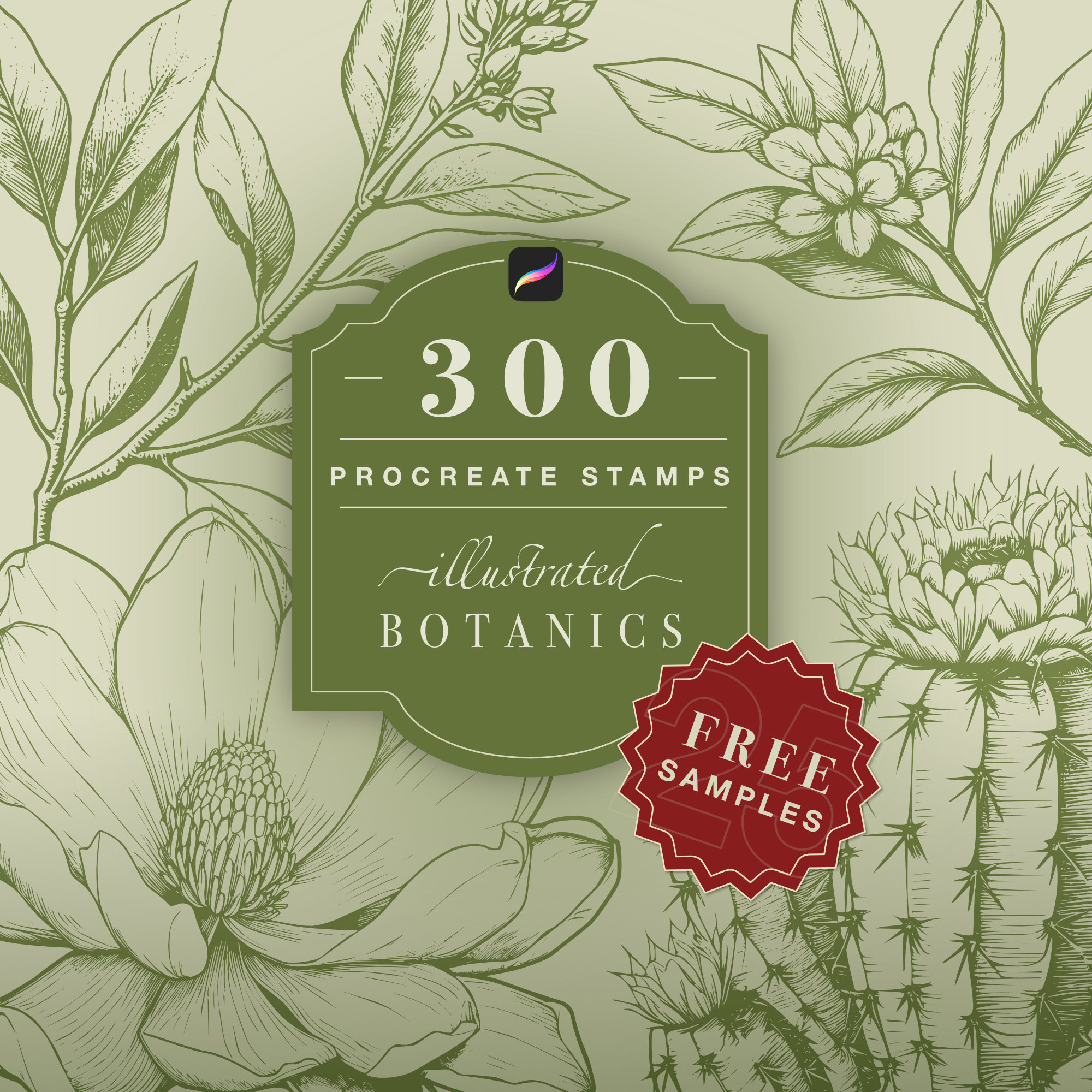 300 Botanical Plant Stamps for Procreate – Floral Stamp Brushes, Leaves & Flowers (Commercial License)