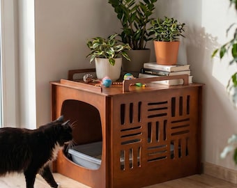 Chic Plywood Cat Litter Box Enclosure - Wooden Hidden Litter Cabinet for Cats
