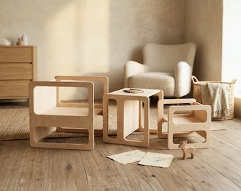 Montessori Table and Chair Set: Baltic Birch Kids Furniture