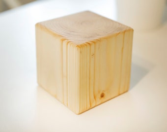 Bloques, Cubos 3,5', juego de 4 cubos de madera - pino, madera maciza, lijado, sin terminar, quemado