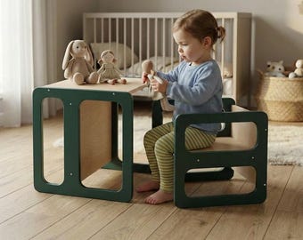 Montessori Toddler Table and Chair: Baltic Birch Cube Furniture