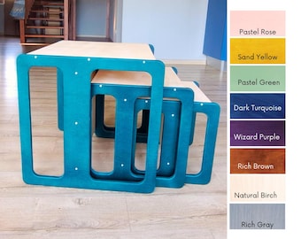 Montessori Cube Set: Baltic Birch Nesting Tables & Chairs