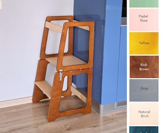 3-in-1 Montessori Kitchen Tower: Convertible High Chair & Step Stool