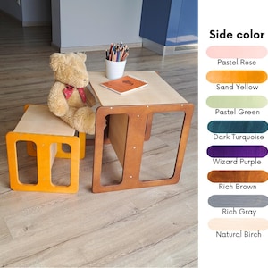Montessori Cube Chair & Table Set: Baltic Birch Plywood, Multifunctional