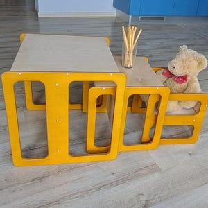 Montessori Table and Cube Chair Set: Baltic Birch Kids Furniture