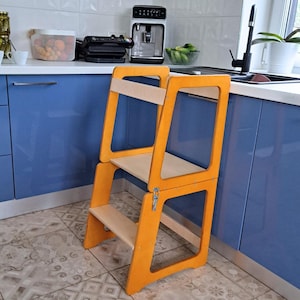 3-in-1 Kitchen Help Tower: Baltic Birch Safety Stool & High Chair