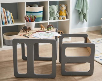 Baltic Birch Kids Furniture, Montessori Table and Chair Set or Separate Pieces