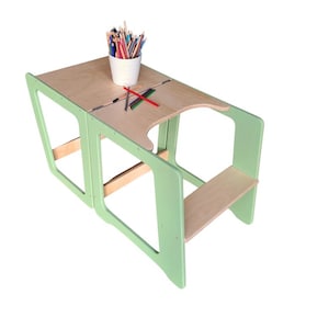 High chair - table - Foldable step stool, Learning stool for toddlers, Montessori tower, activity center, transformable tower for kitchen