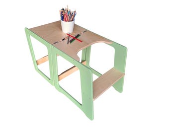 Montessori Tower: Baltic Birch Kitchen Help Furniture, Convertible High Chair